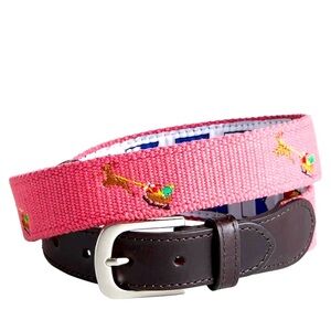 NWT Castaway Nantucket Pink ‘Bowspirit Belt’, Embroidered Santa Sleigh, Size 42